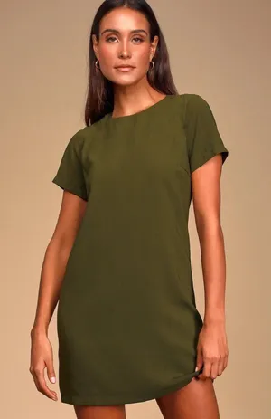 NWT Lulus Shift and Shout Dress Short Sleeves Mini Shift Olive Green Size XS NEW thumbnail 1