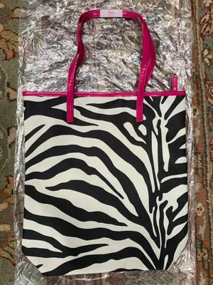 Zebra Print Tote Bag with Magenta Handles Lightweight Brand New thumbnail 1