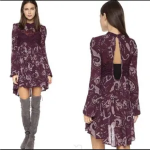 free people sweet thing printed tunic dress purple paisley burgundy size‎ small thumbnail 2