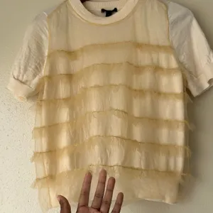 J. Crew Wool Blend Coquette Ruffle Short Sleeve Pale Yellow Sweater Size Medium thumbnail 6