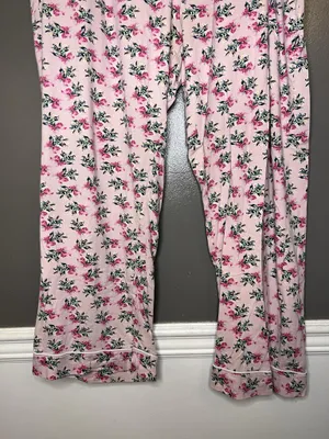 Vera Bradley Pajama Set Womens 2XL Pink Floral Jersey Button Front Lounge Pants thumbnail 10