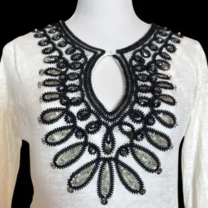 Vintage Y2K INC Linen Beaded Embroidered Top Sz M Whimsigoth Fairy Grunge Black thumbnail 3