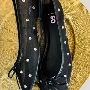SO Lelani sz 7.5 black mesh rhinestones ballerina flats shoes thumbnail 4