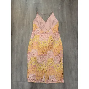 Topshop Floral Lace Midi Dress Pink Yellow Crochet Strappy Bodycon Size 6 thumbnail 7