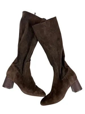 NYDJ Taluha Brown Faux Stretch Suede Knee High Block Heel Boots Size 9‎ thumbnail 1