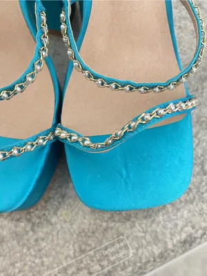 ASOS London Rebel Wide Fit Aqua Rhinestone Satin Platform Heels Size US 9 UK 7 thumbnail 3