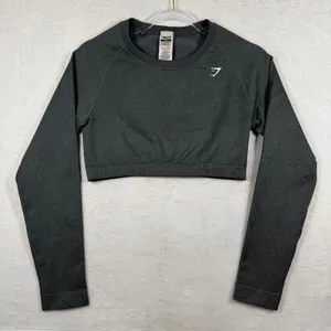 Gymshark Adapt Fleck Seamless‎ Long Sleeve Crop Top XL Dark Grey Marl B2A1C thumbnail 1