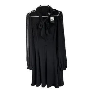 Hell Bunny Black Gothic Mock Neck Bow Long Sleeve Flare Dress Size L NWT thumbnail 3