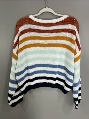 Lulus Charli Blue Multi Striped Knit Sweater size Large 100% Cotton thumbnail 5