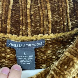 Women's Sweater Velvet Chelsea & Theodore Mock Mustard Yellow Brown Crop Relax thumbnail 3