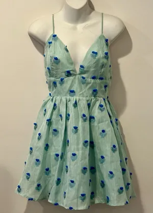 Lulus "Definitely Flirty" Green Floral Textured Skater Dress Size M Medium NWT!! thumbnail 1