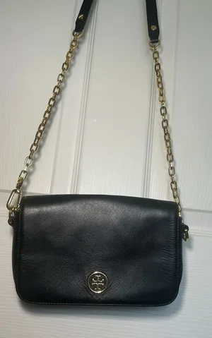 Tory Burch Robinson Black Saffiano‎ Leather Chain Flap Crossbody Shoulder Bag thumbnail 1