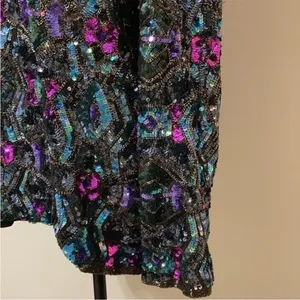 Vintage Art Deco 100% Silk Sequin & Beaded Top M thumbnail 8