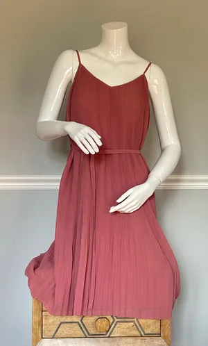Abercrombie & Fitch Pleated Midi Dress Small Pink Sleeveless Flowy Tie Waist thumbnail 1