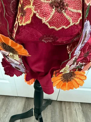 Nina Leonard Burgundy Floral Embroidered Midi Dress thumbnail 8