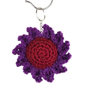 New Crochet Stuffed Flower Keychain Burgundy Purple Handmade Handcrafted thumbnail 4