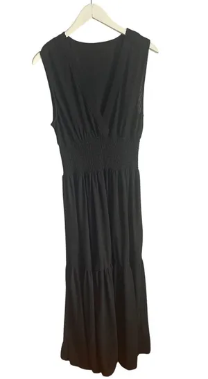 Halara Black Maxi Dress V-neck Tiered Cottagecore Whimsigoth Neutral Boho size L thumbnail 2