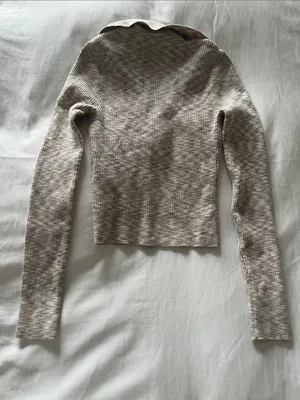 Abercrombie & Fitch | Marled Ribbed Half Zip Collar Sweater Top Beige Cream XXS thumbnail 7