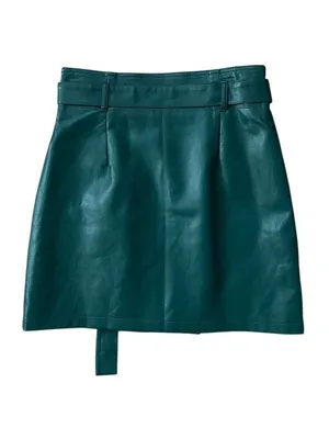 Forever 21 Faux Leather Wrap Belted Mini Skirt Green Size Medium thumbnail 3