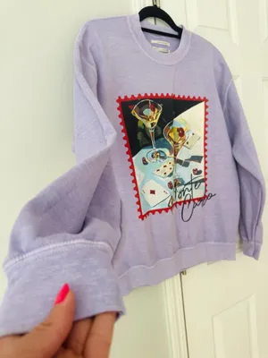 Anthropologie Lavender Game Night Graphic Oversized Sweatshirt, Size XS thumbnail 7