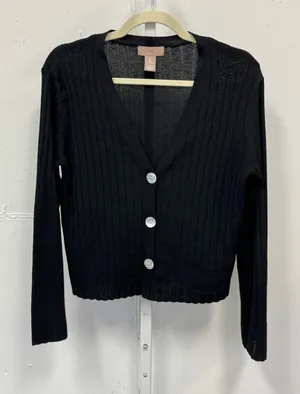 H&M Ribbed Knit V-Neck Button Front Cardigan‎ Sweater Small Black Casual thumbnail 1