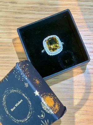 Brand New Silver Tone Fancy Giant Elongated Cushion Imitation Citrine Halo Style Engagement Ring In 7 thumbnail 6