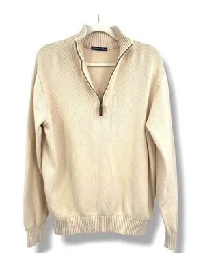 Brandy Melville Aleah Half-Zip Cotton Sweater Cream Size Medium Preppy Casual thumbnail 1
