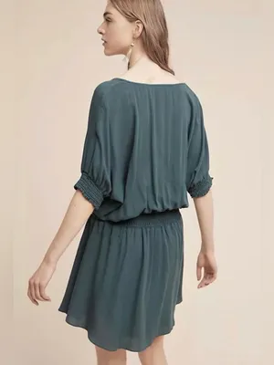 Anthropologie Floreat Azriel Teal Green Smocked Mini Dress Size 6 thumbnail 4