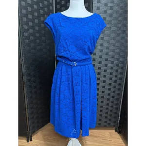 Alfani‎ Fit & Flare Dress Blue Floral Lace Belted Cocktail Party Wedding Work XL thumbnail 2