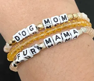 Handmade Dog Mom Fur Mama Beaded Stretchy Bracelet One Size thumbnail 8