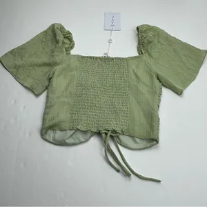 WAYF Secrets Kept Gathered Flutter Sleeve Top‎ XS Green Coquette NEW *TINY FLAW thumbnail 13