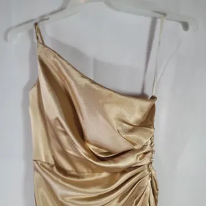 Galina Signature Gold Satin One Shoulder Bridesmaid Formal Evening Dress Size 10 thumbnail 2