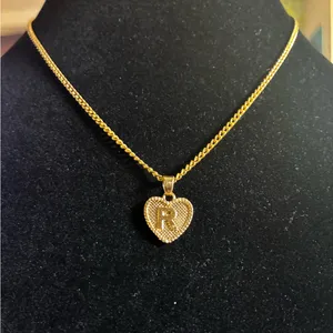 Heart Initial "R" Pendant Necklace 16” Gold thumbnail 1