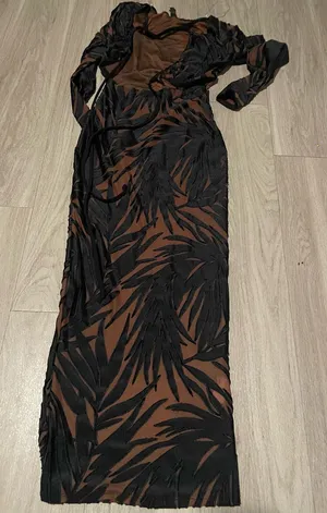 Women’s Brown and Black Patterned Long Dress thumbnail 1
