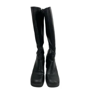 Steve Madden Fanatik Womens Black Leather Square Toe Zip Up Knee High Boots 6.5 thumbnail 2