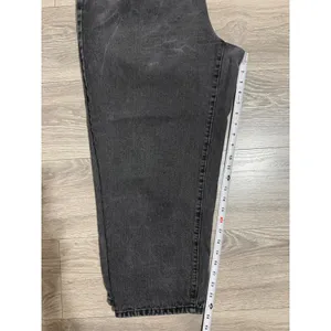 Women Washed Black High Waisted Relaxed Tapered Jeans 36x25 Green Embroidery thumbnail 6