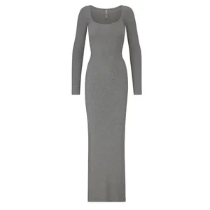 SKIMS Soft‎ Lounge Long Ribbed Long Sleeve Maxi Dress Heather Gray Size XS thumbnail 3