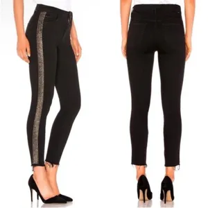 MOTHER Denim High Waisted Looker Ankle Fray Guilty Flash Black Embellished 28 thumbnail 2