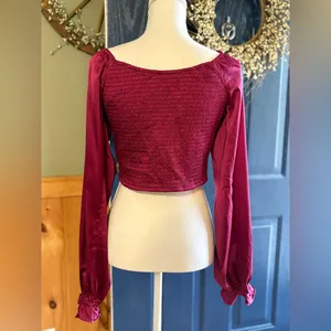 Altar'd State Satin Burgundy Crop Top size Large thumbnail 3