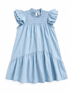 A.P.C. blue cotton dress with ruffled sleeves and tiered skirt #apc #cotton thumbnail 1