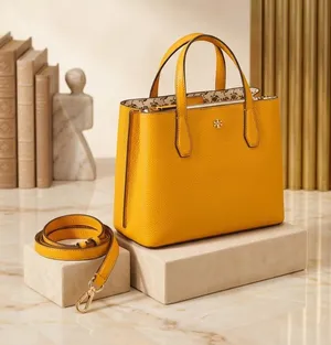 Tory Burch Bright Yellow Pebbled Leather Mini Tote with Strap thumbnail 1