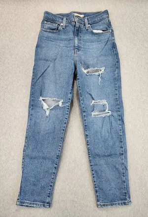 Levi's High Waisted Mom Jeans Distressed Indigo‎ Medium Wash Size 28 thumbnail 1