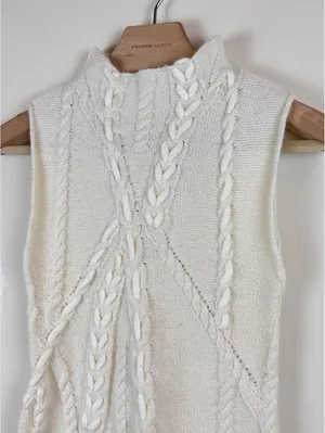 ZARA Ivory Cable Knit Wool Blend Sleeveless Mock Neck Sweater Vest Size S thumbnail 3