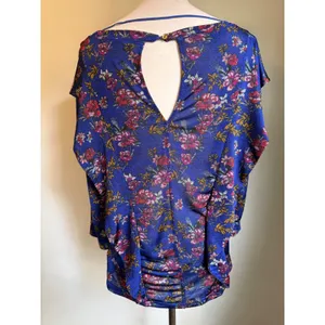 Free People Blue Floral Ruffle boho whimsi‎ dainty cottage top shirt blue Medium thumbnail 5