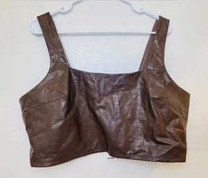 Express NWT Body Contour Croc Faux Leather Square Neck Cropped Tank‎ Top Size XL thumbnail 1