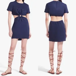STAUD‎ Epona Linen Navy Cut Out Mini Dress thumbnail 2