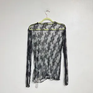 Black Lace Sheer Long Sleeve Boatneck Top Sz L NWT thumbnail 12