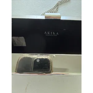 AKIRA Lead The Way Shiny Silver Metal Box Clutch Bag with Chain Strap thumbnail 3