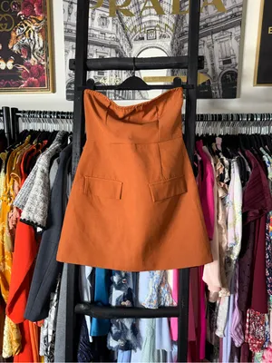 PrettyLittleThing Rust Tailored Bandeau Pocket Detail Mini Dress US 2 New NWT thumbnail 2