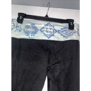 PINK Victorias Secret Yoga Pants Black Flare Sequin Foldover Waist Small Regular thumbnail 4